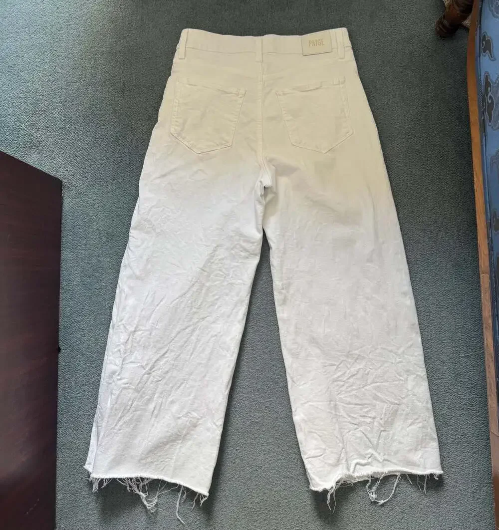 PAIGE Anessa High Rise Wide Leg Cropped Ankle Raw Hem Jeans in White 29 - Picture 7 of 9